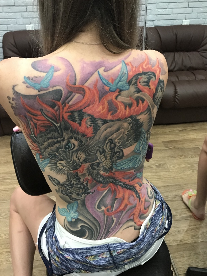 «3d татуировка дракон на спине, …» — создано в Шедевруме